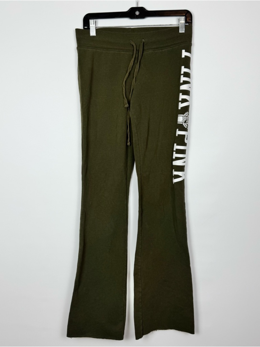 PINK Victoria's Secret Olive Green Flare Sweatpants with White Logo